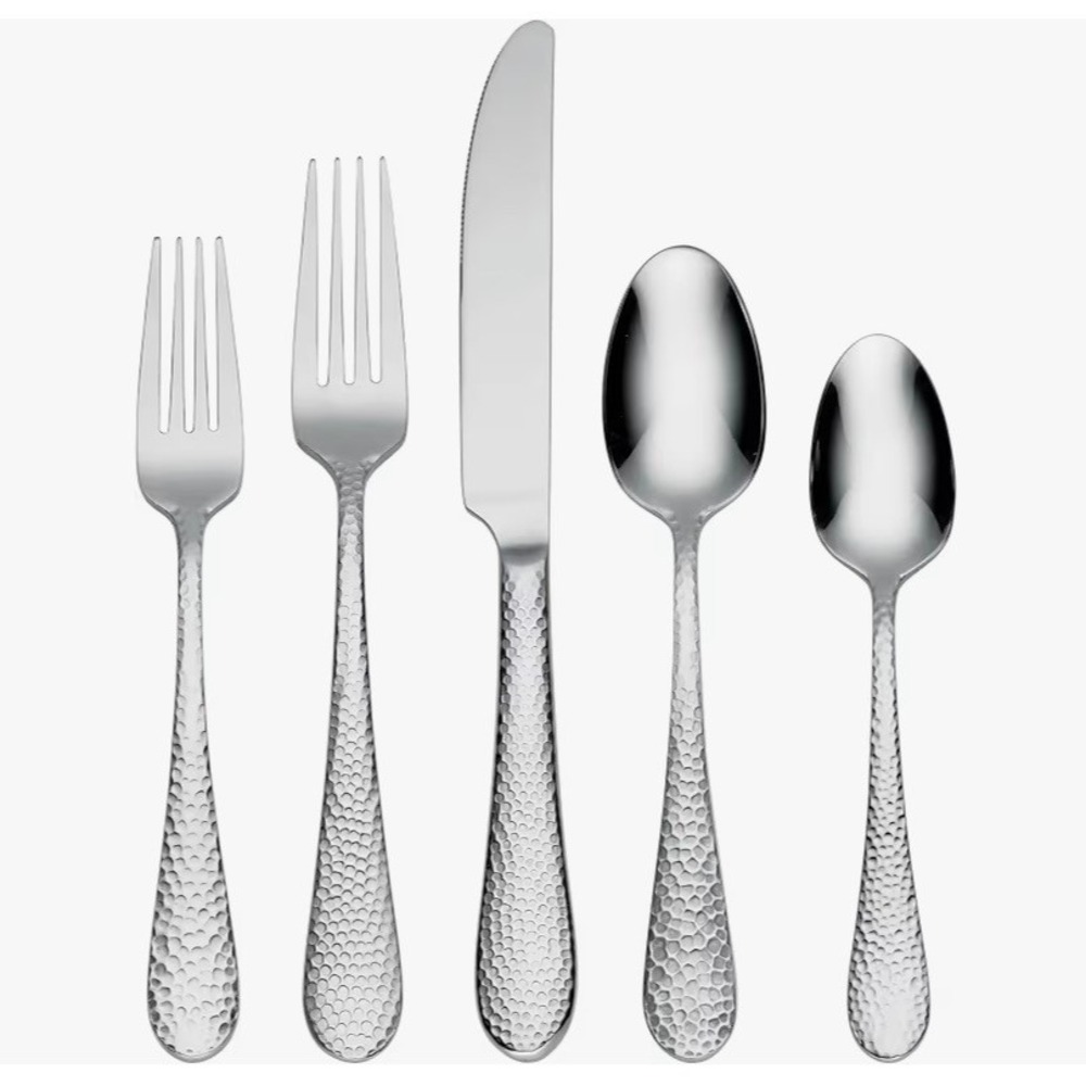 Oneida Tibet 45 Piece Flatware Set 18/0 Stainless Steel Service for 8 Hammered